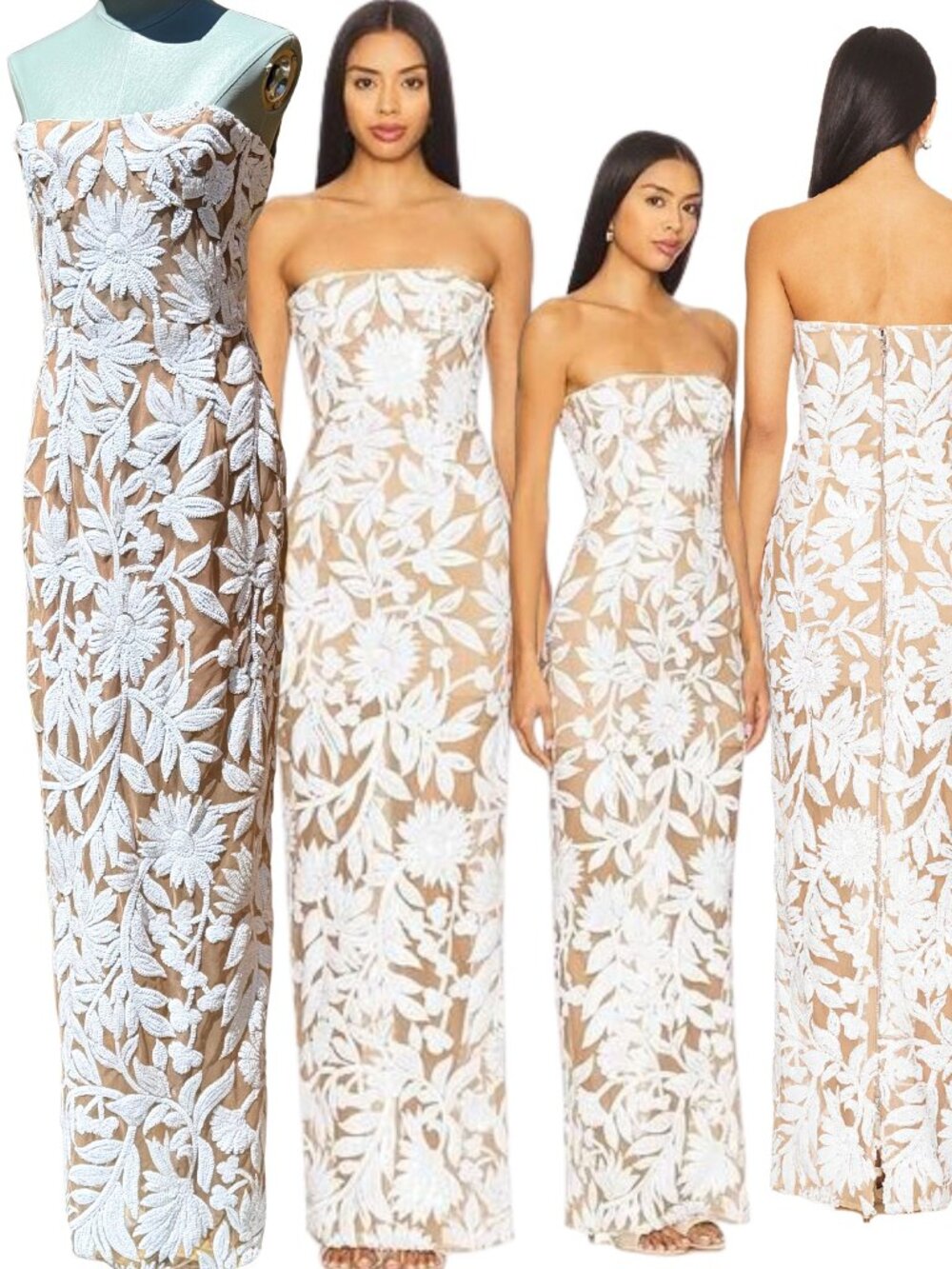 🆕 BRONX & BANCO 🧿 NWOT Dahlia Gown, White Sequin Floral Gown - Sz L US 8
